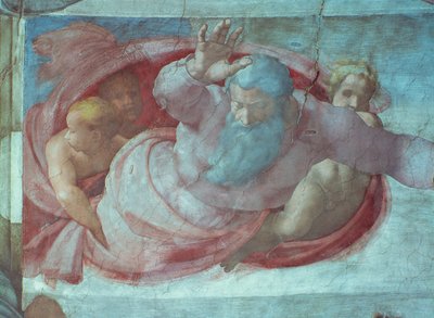 Sistine Chapel: God Dividing the Waters and Earth (pre restoration) (detail) by Michelangelo Buonarroti